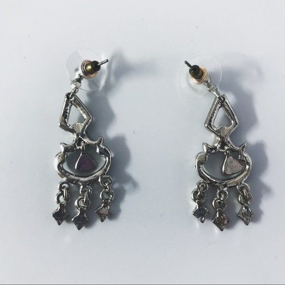 SilverTone Blue Crystal Drop Earrings - Picture 5 of 6